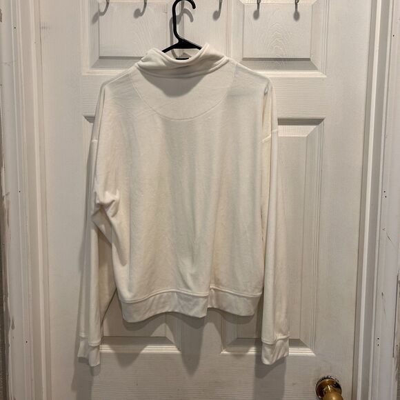 Avia‎ Y2K Velvet Track Suit Size Large White Cream 1/2 Zip Crop Top Flare Pants - Picture 5 of 9